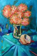 Flowers with shell from Biak. Papua New Guinea. oil on board 100  x 70